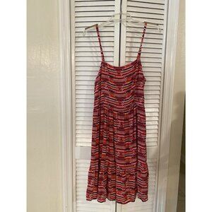 Anne Taylor LOFT Red Floral Women Dress Spaghetti Strap Sz 6 Artsy Boho Sundress